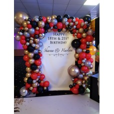 Full Arch with Personalised Banner Red, Black, Silver and Gold 