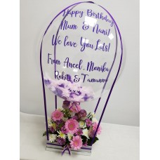 Personalised Hot Air Balloon with Pink Flowers Bouquet